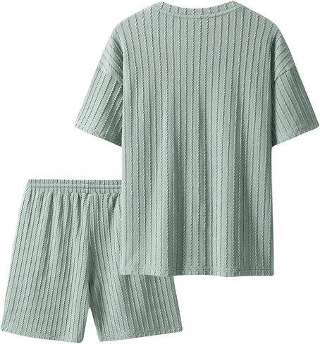 COZYEASE Men's 2 Piece Outfits Short Sleeve Crewneck Summer T Shirt and Drawstring Casual Track Shorts Set in Saudi Arabia