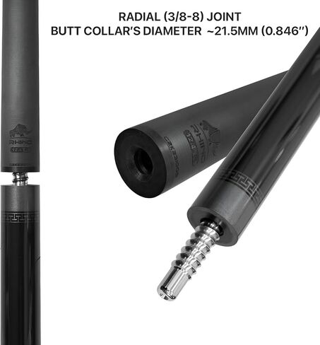 RHINO Eclipse Pool Cue - رمادي (مفصل نصف قطري) - 12.8 مم، قطر الطرف 12.4 مم. استقامة. عمود من ألياف الكربون بنسبة 100% ومؤخرة مركبة. قبضة جلد من الألياف الدقيقة. تفتق برو in Kuwait