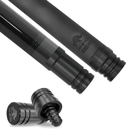 RHINO Eclipse Pool Cue - رمادي (مفصل نصف قطري) - 12.8 مم، قطر الطرف 12.4 مم. استقامة. عمود من ألياف الكربون بنسبة 100% ومؤخرة مركبة. قبضة جلد من الألياف الدقيقة. تفتق برو in Kuwait