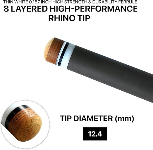 RHINO Eclipse Pool Cue - رمادي (مفصل نصف قطري) - 12.8 مم، قطر الطرف 12.4 مم. استقامة. عمود من ألياف الكربون بنسبة 100% ومؤخرة مركبة. قبضة جلد من الألياف الدقيقة. تفتق برو in Kuwait
