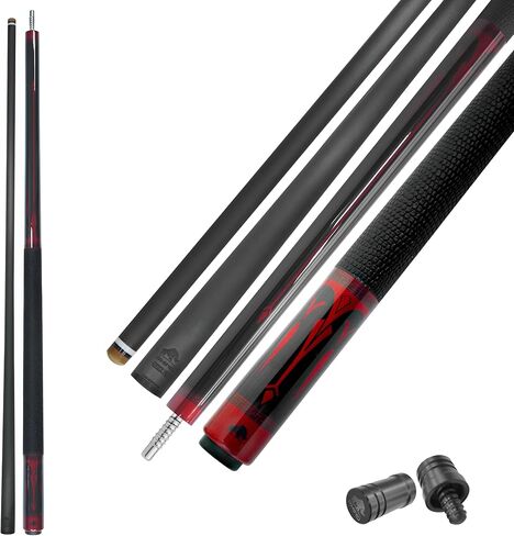 RHINO Eclipse Pool Cue - أحمر (مفصل نصف قطري) - 12.8 مم، قطر الطرف 12.4 مم. استقامة. عمود من ألياف الكربون بنسبة 100% ومؤخرة مركبة. قبضة جلد من الألياف الدقيقة. تفتق برو in Kuwait