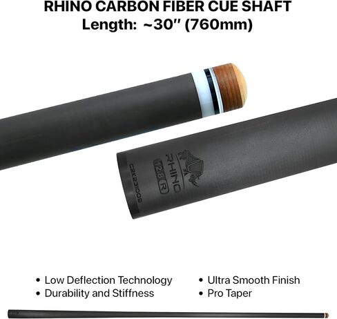 RHINO Eclipse Pool Cue - أحمر (مفصل نصف قطري) - 12.8 مم، قطر الطرف 12.4 مم. استقامة. عمود من ألياف الكربون بنسبة 100% ومؤخرة مركبة. قبضة جلد من الألياف الدقيقة. تفتق برو in Kuwait