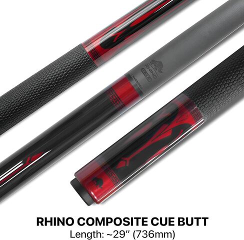 RHINO Eclipse Pool Cue - أحمر (مفصل نصف قطري) - 12.8 مم، قطر الطرف 12.4 مم. استقامة. عمود من ألياف الكربون بنسبة 100% ومؤخرة مركبة. قبضة جلد من الألياف الدقيقة. تفتق برو in Kuwait