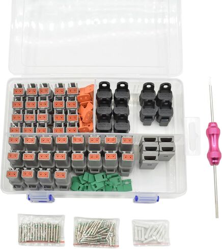 190PCS Deutsch DT Connector Kit,20 Set 2 Pin Electrical Connectors,DT04-2P/DT06-2S Automobile Waterproof Connector,1011-344-0205 Black Dust Cap,16# Solid Contacts and Removal Tool (A-2 Pin 20 Set) in Kuwait