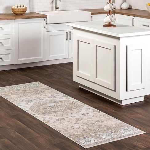 nuLOOM Darby Persian Stain Resistant Machine Washable Area Rug - 2x8 Machine Washable Runner Rug Traditional Beige/Ivory Rugs for Living Room Bedroom Dining Room Entryway Hallway Kitchen in Saudi Arabia