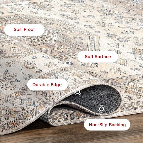 nuLOOM Darby Persian Stain Resistant Machine Washable Area Rug - 2x8 Machine Washable Runner Rug Traditional Beige/Ivory Rugs for Living Room Bedroom Dining Room Entryway Hallway Kitchen in Saudi Arabia