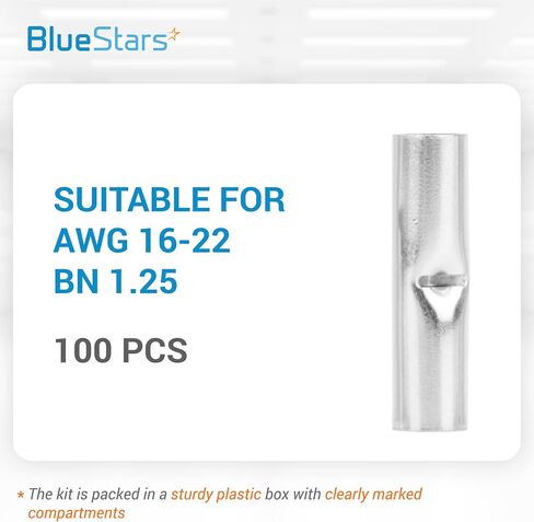 100 قطعة من موصلات المؤخرة غير المعزولة من BlueStars، موصلات وصلة المؤخرة لـ 24-8 AWG - أطراف تجعيد مطلية بالقصدير من النحاس النقي من الدرجة البحرية للربط الكهربائي in Saudi Arabia