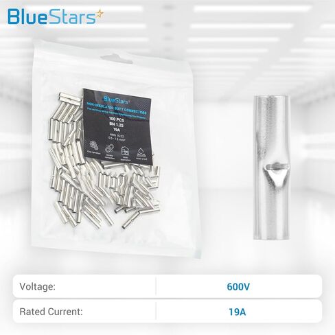 100 قطعة من موصلات المؤخرة غير المعزولة من BlueStars، موصلات وصلة المؤخرة لـ 24-8 AWG - أطراف تجعيد مطلية بالقصدير من النحاس النقي من الدرجة البحرية للربط الكهربائي in Saudi Arabia