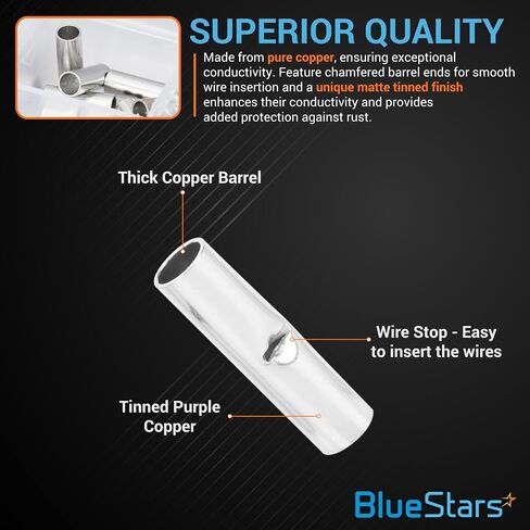 100 قطعة من موصلات المؤخرة غير المعزولة من BlueStars، موصلات وصلة المؤخرة لـ 24-8 AWG - أطراف تجعيد مطلية بالقصدير من النحاس النقي من الدرجة البحرية للربط الكهربائي in Saudi Arabia
