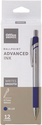 أقلام حبر جاف قابلة للسحب من Office Depot، برأس إبرة، 0.7 مم، أسطوانة فضية، حبر أزرق، عبوة من 12 قلمًا in Saudi Arabia