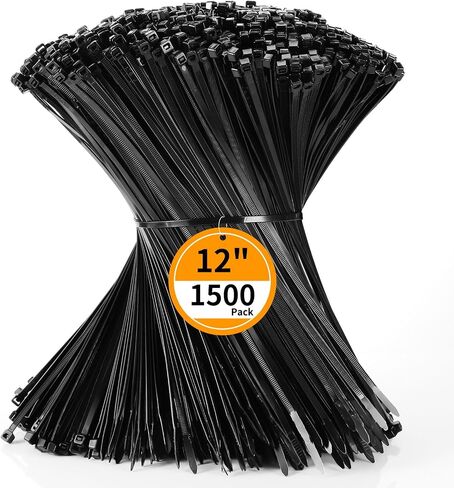 العلاقات البريدي الكابل 12 بوصة Cehony 1500 حزمة العلاقات البريدي الأسود الثقيلة 50 رطل قوة الشد العلاقات البريدي البلاستيكية للعلاقات كابل متعددة الأغراض في الهواء الطلق وداخل قاعة، الذاتي قفل العلاقات الأسلاك مقاومة للأشعة فوق البنفسجية يلتف in Kuwait