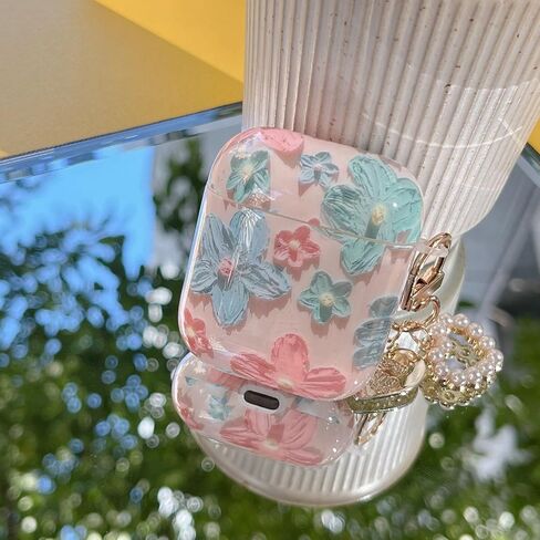حافظات لطيفة لسماعات AirPods مع قلادة لؤلؤ على شكل قلب، تصميم زهرة زيتية ملونة بتصميم عتيق، غطاء حماية ناعم لحافظة AirPods الجيل الثاني والأول in Saudi Arabia