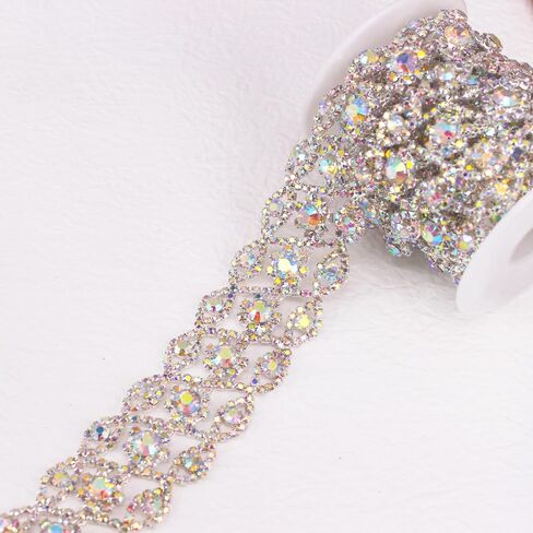1 Yard Luxury Crystal Rhinestone Trimming Sew on Applique Chain for Wedding Party Decoration (Silver AB) in Saudi Arabia