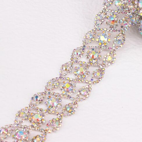 1 Yard Luxury Crystal Rhinestone Trimming Sew on Applique Chain for Wedding Party Decoration (Silver AB) in Saudi Arabia