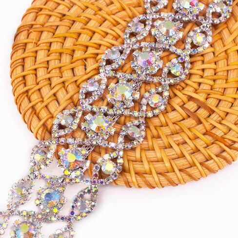 1 Yard Luxury Crystal Rhinestone Trimming Sew on Applique Chain for Wedding Party Decoration (Silver AB) in Saudi Arabia
