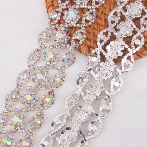 1 Yard Luxury Crystal Rhinestone Trimming Sew on Applique Chain for Wedding Party Decoration (Silver AB) in Saudi Arabia