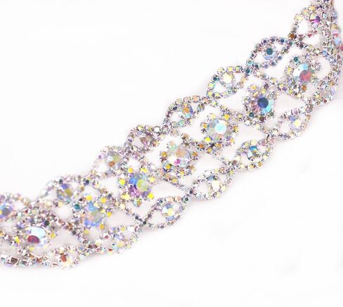 1 Yard Luxury Crystal Rhinestone Trimming Sew on Applique Chain for Wedding Party Decoration (Silver AB) in Saudi Arabia