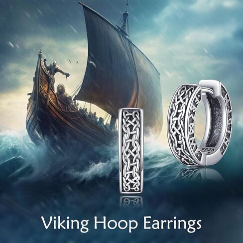 Viking Celtic/Wolf/Skull Viking Earrings 925 Sterling Silver Vintage Hoop Earrings for Men Women Viking Jewelry Gifts in Saudi Arabia