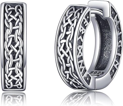 Viking Celtic/Wolf/Skull Viking Earrings 925 Sterling Silver Vintage Hoop Earrings for Men Women Viking Jewelry Gifts in Saudi Arabia