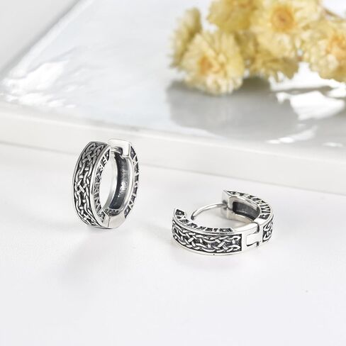 Viking Celtic/Wolf/Skull Viking Earrings 925 Sterling Silver Vintage Hoop Earrings for Men Women Viking Jewelry Gifts in Saudi Arabia