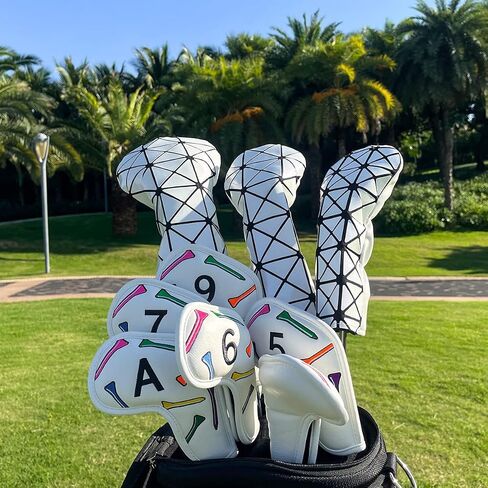Golf Club Head Covers for Driver, Fairway Woods or Hybrid - Premium Leather Golf Driver Headcover, Fairway Wood Cover, Hybrid Headcover - Discolored or White in Saudi Arabia