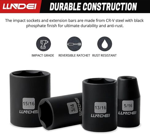 مجموعة مقابس تأثير محرك LLNDEI مقاس 1/2 بوصة، 16 قطعة مترية ضحلة مع مفتاح سقاطة سريع التحرير 10 بوصة 72T، 6 مقابس نقاط 10-32 مم، فولاذ CR-V، لمسة نهائية من الفوسفات الأسود in Kuwait