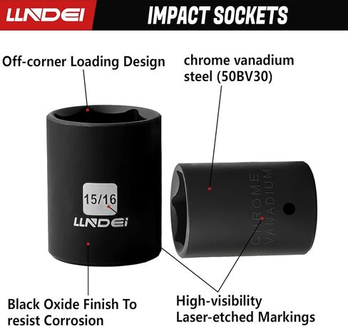 مجموعة مقابس تأثير محرك LLNDEI مقاس 1/2 بوصة، 16 قطعة مترية ضحلة مع مفتاح سقاطة سريع التحرير 10 بوصة 72T، 6 مقابس نقاط 10-32 مم، فولاذ CR-V، لمسة نهائية من الفوسفات الأسود in Kuwait