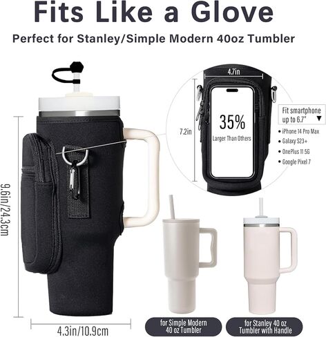 Cup Carrier Holder Bag with Stanley Strap, Metal Hook Loop, Stickers Cup Cover Tumbler Accessories for 40 oz Stanley, Water Bottle Pouch Holder Sling Crossbody Bag with Strap Walking (Cream) in Saudi Arabia