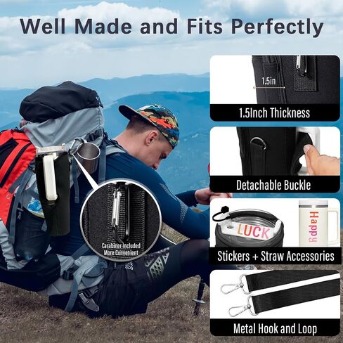 Cup Carrier Holder Bag with Stanley Strap, Metal Hook Loop, Stickers Cup Cover Tumbler Accessories for 40 oz Stanley, Water Bottle Pouch Holder Sling Crossbody Bag with Strap Walking (Cream) in Saudi Arabia