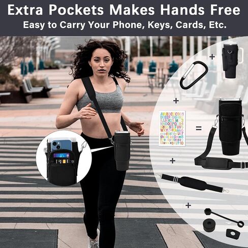 Cup Carrier Holder Bag with Stanley Strap, Metal Hook Loop, Stickers Cup Cover Tumbler Accessories for 40 oz Stanley, Water Bottle Pouch Holder Sling Crossbody Bag with Strap Walking (Cream) in Saudi Arabia