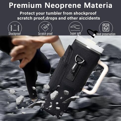 Cup Carrier Holder Bag with Stanley Strap, Metal Hook Loop, Stickers Cup Cover Tumbler Accessories for 40 oz Stanley, Water Bottle Pouch Holder Sling Crossbody Bag with Strap Walking (Cream) in Saudi Arabia