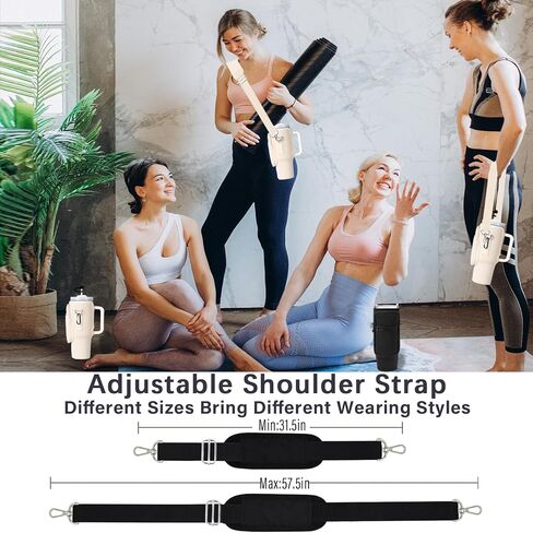 Cup Carrier Holder Bag with Stanley Strap, Metal Hook Loop, Stickers Cup Cover Tumbler Accessories for 40 oz Stanley, Water Bottle Pouch Holder Sling Crossbody Bag with Strap Walking (Cream) in Saudi Arabia