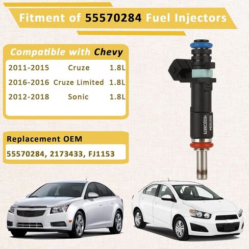 55570284 OE 1.8L Performance Fuel Injectors,Compatible with/Chevy 1.8 Cruze Sonic 2011 2012 2013 2014 2015 2016 2017 2018,Cruze Limited 2016 |8 Holes| |Set of 4| in Saudi Arabia
