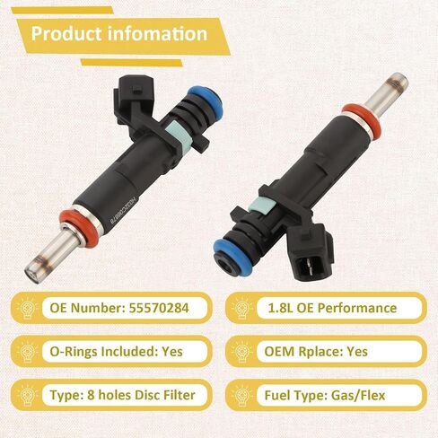55570284 OE 1.8L Performance Fuel Injectors,Compatible with/Chevy 1.8 Cruze Sonic 2011 2012 2013 2014 2015 2016 2017 2018,Cruze Limited 2016 |8 Holes| |Set of 4| in Saudi Arabia