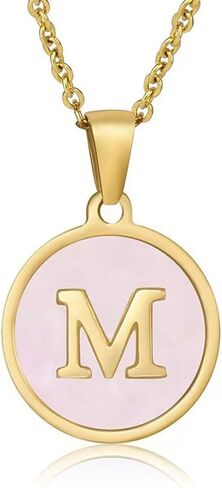 Gold Initial Necklace for Women Girls Mother-of-Pearl Pendant Necklace 18K Gold Plated Name Tag Letter Necklace Dainty Initial Necklace Rainbow Mother-of-Pearl A-Z Personalized Gift in Saudi Arabia