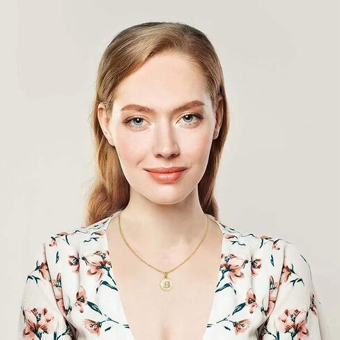Gold Initial Necklace for Women Girls Mother-of-Pearl Pendant Necklace 18K Gold Plated Name Tag Letter Necklace Dainty Initial Necklace Rainbow Mother-of-Pearl A-Z Personalized Gift in Saudi Arabia