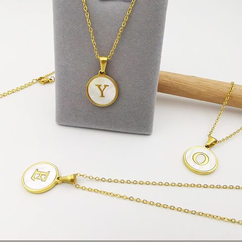 Gold Initial Necklace for Women Girls Mother-of-Pearl Pendant Necklace 18K Gold Plated Name Tag Letter Necklace Dainty Initial Necklace Rainbow Mother-of-Pearl A-Z Personalized Gift in Saudi Arabia