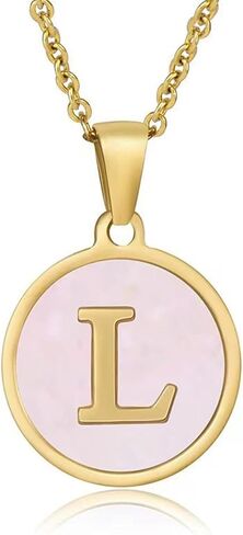 Gold Initial Necklace for Women Girls Mother-of-Pearl Pendant Necklace 18K Gold Plated Name Tag Letter Necklace Dainty Initial Necklace Rainbow Mother-of-Pearl A-Z Personalized Gift in Saudi Arabia