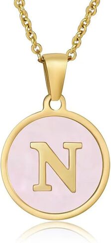 Gold Initial Necklace for Women Girls Mother-of-Pearl Pendant Necklace 18K Gold Plated Name Tag Letter Necklace Dainty Initial Necklace Rainbow Mother-of-Pearl A-Z Personalized Gift in Saudi Arabia