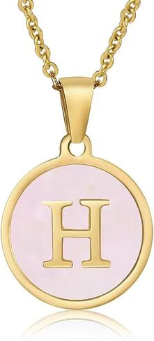 Gold Initial Necklace for Women Girls Mother-of-Pearl Pendant Necklace 18K Gold Plated Name Tag Letter Necklace Dainty Initial Necklace Rainbow Mother-of-Pearl A-Z Personalized Gift in Saudi Arabia