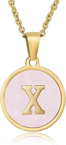Gold Initial Necklace for Women Girls Mother-of-Pearl Pendant Necklace 18K Gold Plated Name Tag Letter Necklace Dainty Initial Necklace Rainbow Mother-of-Pearl A-Z Personalized Gift in Saudi Arabia