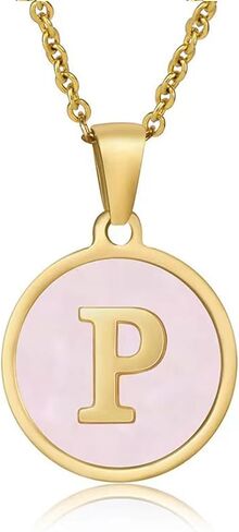 Gold Initial Necklace for Women Girls Mother-of-Pearl Pendant Necklace 18K Gold Plated Name Tag Letter Necklace Dainty Initial Necklace Rainbow Mother-of-Pearl A-Z Personalized Gift in Saudi Arabia