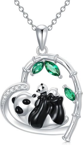 LONAGO Panda Necklace Silver Mother and Child Panda Heart Pendant Necklace Thanksgiving Birthday Christmas Gift for Women Girls in Kuwait