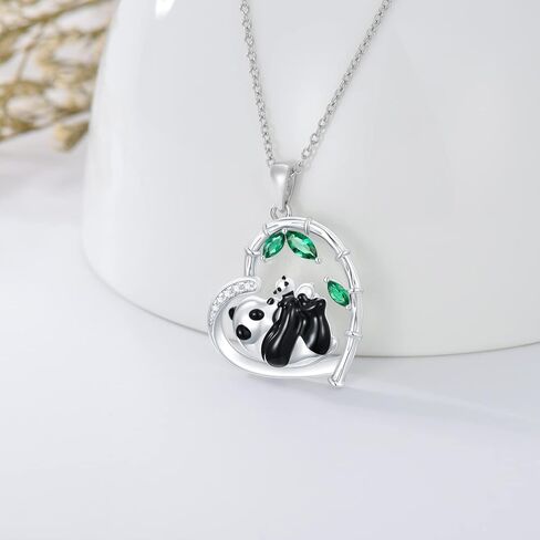 LONAGO Panda Necklace Silver Mother and Child Panda Heart Pendant Necklace Thanksgiving Birthday Christmas Gift for Women Girls in Kuwait