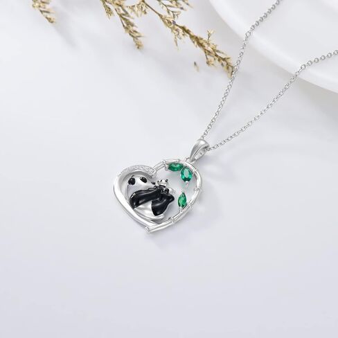 LONAGO Panda Necklace Silver Mother and Child Panda Heart Pendant Necklace Thanksgiving Birthday Christmas Gift for Women Girls in Kuwait