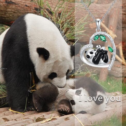 LONAGO Panda Necklace Silver Mother and Child Panda Heart Pendant Necklace Thanksgiving Birthday Christmas Gift for Women Girls in Kuwait