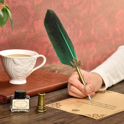 مجموعة حبر قلم Hethrone Qull - قلم ريش الخط مع الحبر يتضمن قلم غمس وحبر وحامل أقلام و5 رؤوس بديلة لكتابة دعوات الغناء (أخضر) in Kuwait