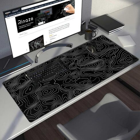 Extra Large Gaming Mouse Pad with Black Topographic, XXL Mousepad, Big Mouse Mat Desk Pad, Non Slip Keyboard Pad for Gaming Computer Laptop PC Office Desk Accessories in Saudi Arabia
