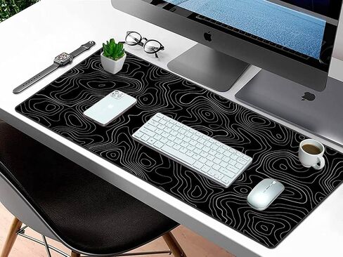 Extra Large Gaming Mouse Pad with Black Topographic, XXL Mousepad, Big Mouse Mat Desk Pad, Non Slip Keyboard Pad for Gaming Computer Laptop PC Office Desk Accessories in Saudi Arabia