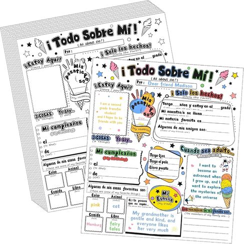 Nuanchu 36 Pcs 20'' x 17'' Color Your Own All About Me Spanish Posters Spanish All About Me Poster Bilingual Elementary School Posters for Students School Activities Kindergarten Spanish Speaking Kids in Saudi Arabia